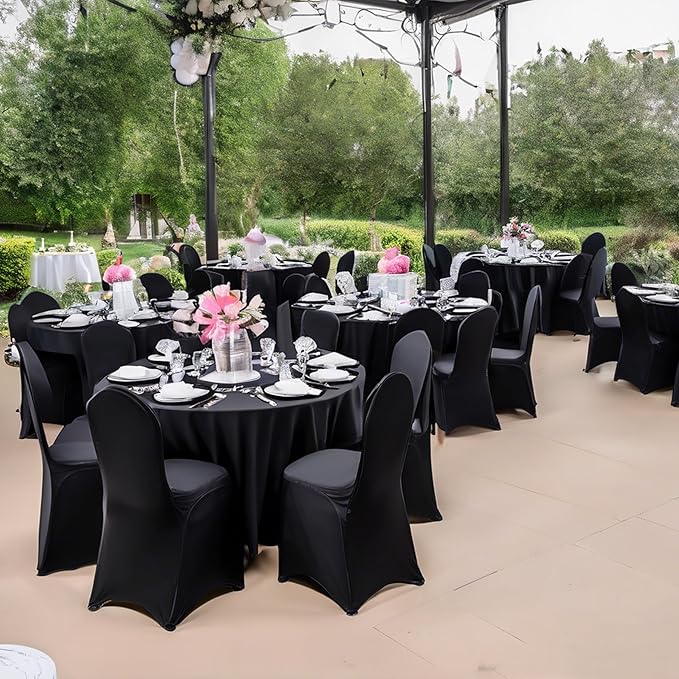 Craft And Party 10 Pack Black Spandex Chair Covers – Stretch Polyester Slipcovers for Wedding, Banquet, Party & Dining Chairs – Flat Front Design, Universal Fit