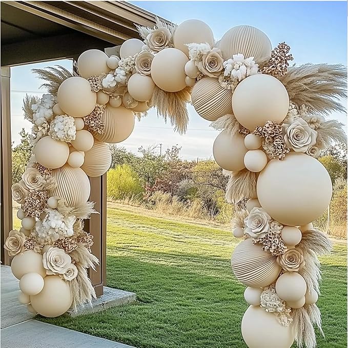 108Pcs White Sand Double Stuffed Balloons Different Size, 18/12/10/5 inch Matte Cream Beige Nude Ivory Balloons Garland Arch kit for Baby Shower Birthday Wedding Neutral Party Decoration