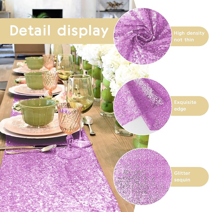 6 Packs 12 x 72 inches Sequin Table Runner, Lavender Glitter Table Runner for Birthday Party Supplies Wedding Engagement Baby Shower Holiday Celebration Event Decorations