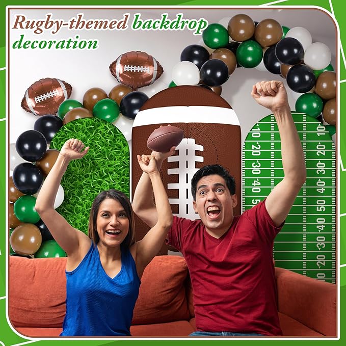 Foilswirl 34 Pieces Football Party Decorations 4ft 5ft 6ft Football Spandex Arch Backdrop Cover Dark Green Black Beige Brown Foil Balloons for Sports Game Birthday Party Decor