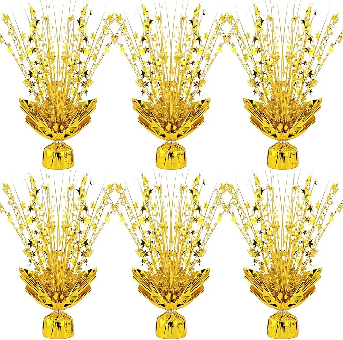6 Pack Metallic Foil Spray Centerpiece Star Table Decoration Burst Table Centerpieces for Birthday Weddings Anniversaries Christmas New Year Holiday Party Supplies Decor (Gold)