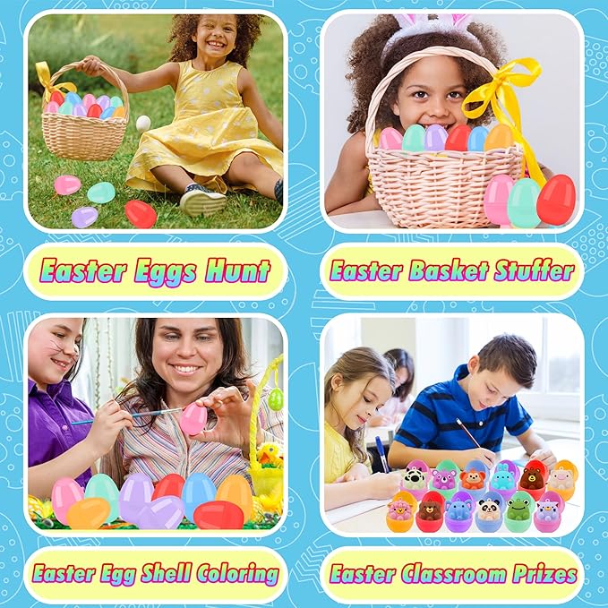 24 Pack Prefilled Easter Eggs with Animal Pop Toys, Filled Easter Eggs for Egg Hunt, Easter Basket Stuffers for Kids,Easter Party Favors Prizes, Prefilled Easter Egg with Toys