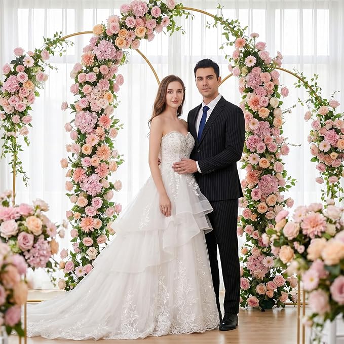 Metal Arch Backdrop Stand, 6FT+5FT+4FT Wedding Arch Frame, Gold Wedding Arch Backdrop Stand Set of 3, Balloon Arch Backdrop for Wedding Birthday Party Baby Shower Graduation Ceremony Decor