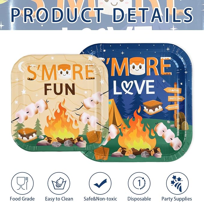 250Pcs S'more Camping Birthday Party Decorations S’More Love Fun Plates Napkins Cups Disposable Camping Campfire Bonfire Tableware Set for Kids Labor Day Adventure Baby Shower Party Supplies Serves 50