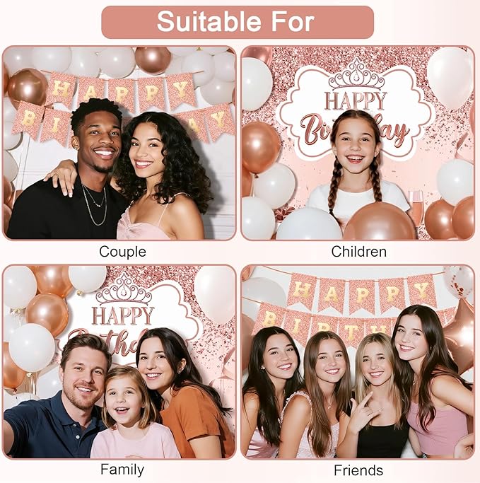 31st Birthday Decorations for Women, 52pcs Sweet Rose Gold Happy 31 Birthday Decorations Including 31st Rose Gold Crown, Sash, Banner, Background for 31 Party Decorations Set