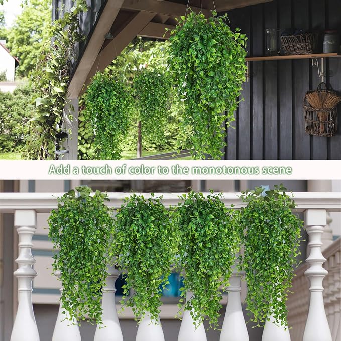 RECUTMS Artificial Hanging Plants 4pcs 33Inch Fake Wall Plant Faux Eucalyptus Leaves Ivy Swag UV Resistant Plastic Greenery Indoor Outdoor Home Garden Wedding Jungle Party Patio Office Shelf Decor