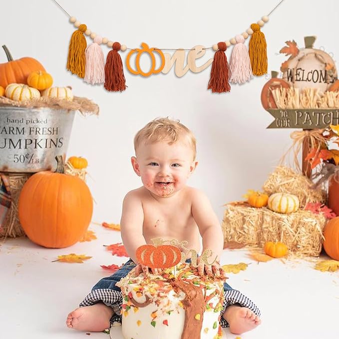 Gostman Pumpkin Tassel High Chair Banner - 1st Birthday Decorations, Fall Highchair Decor for First Birthday