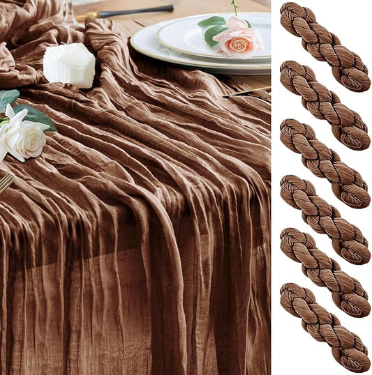 Wokceer Cheesecloth Table Runner 6Pack 10FT Brown Boho Gauze Cheese Cloth Table Runner for Party Long Rustic Sheer Table Runners for Baby Bridal Shower Wedding Easter Table Decor
