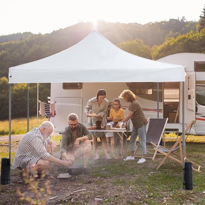 OLIXIS 10x10 Ft Pop Up Canopy Tent, Waterproof Outdoor Canopy, Portable Instant Shade Shelter with Sandbags for Beach, Backyard, Parties, Camping and Commercial Events, Bright White