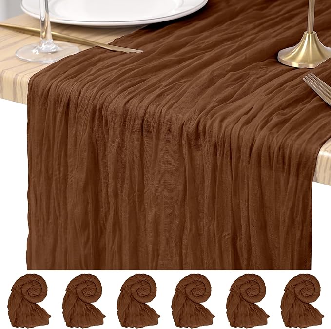 6 Pack Cheesecloth Table Runner Brown 10Ft Rustic Boho Gauze Table Runner Romantic Long Sheer Fabric Cheesecloth Table Runner for Wedding Festival Birthday Anniversary Dinner Outdoor Events