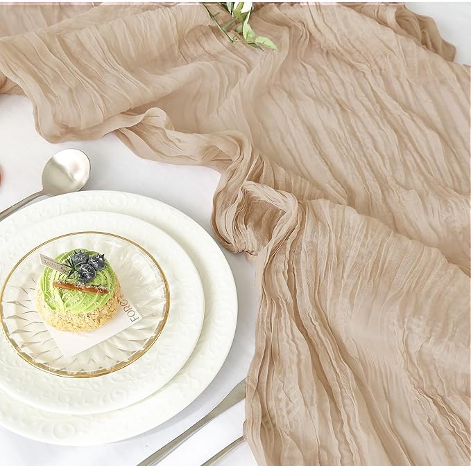 IVAPUPU 6 Pcs Cheesecloth Table Runner - 10ft Nude Spring Boho Gauze Cheese Cloth Table Runners for Baby Shower Decorations Wedding Party Garden Farmhouse Decor