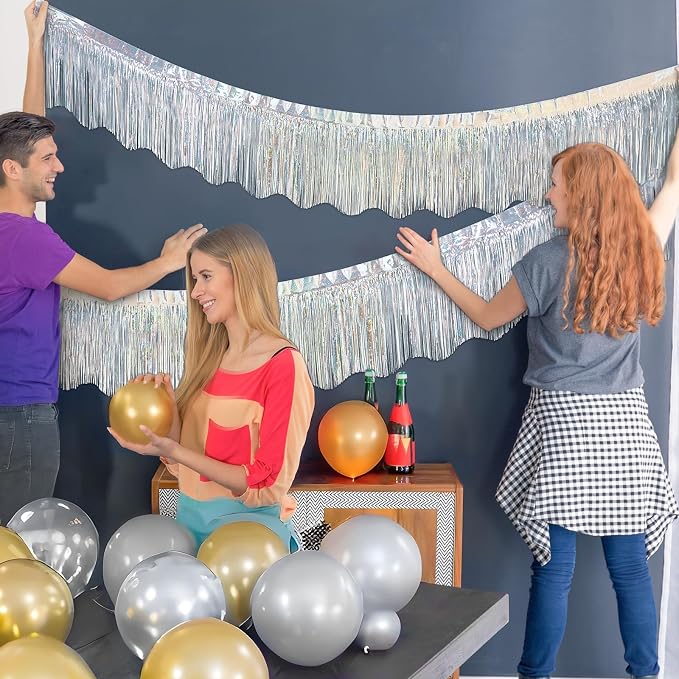 LOLStar Silver Foil Fringe Tinsel Garland, Tinsel Streamers Banner, 6 Pack | 60Ft Tinsel Streamers, Shiny Silver Tinsel Fringe Banner for Wedding, Birthday, Anniversary, Christmas, New Year Party Decor