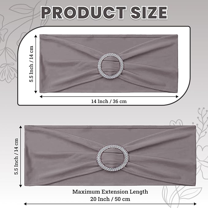 VDS - Silver Grey | Spandex Chair Sashes Bows | 25 PCS | Stretch Elastic Banquet Universal Folding Chair Band Tie with Silver Buckle Slider for Wedding Party Conference Celebration Event Decoration