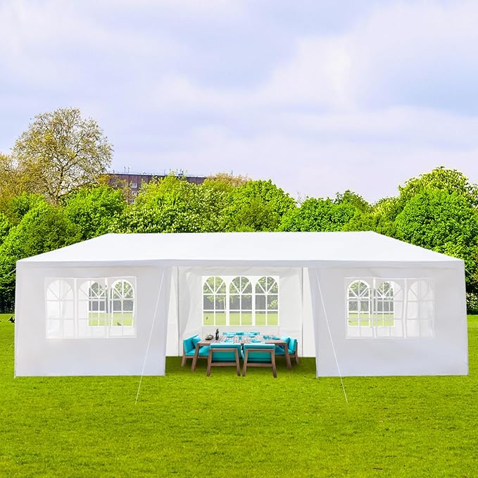 10x30 Outdoor Canopy Tent for Parties, Waterproof Party Tent with 7 Removable Sidewalls & Windows, Heavy Duty Outdoor Canopy for Wedding, Backyard Events & Commercial Use, White