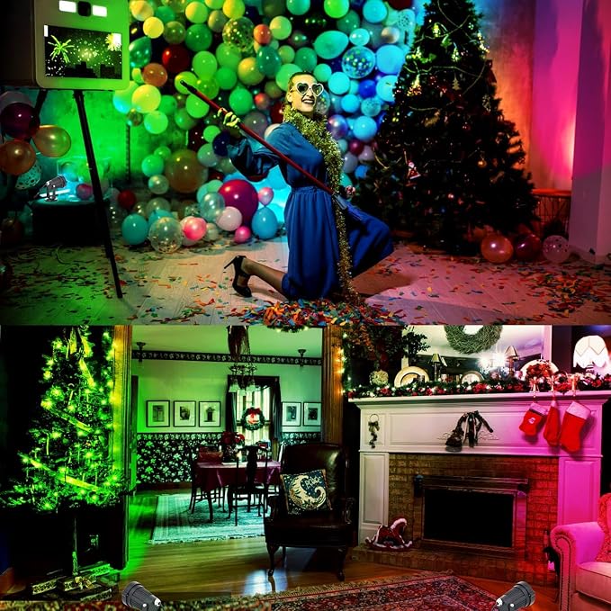 FZWLE Christmas Spot Lights Indoor, 5W RGBW Uplighting 16 Color Changing Up Lights Indoor with Remote Control, Plant Spotlight Decorative (2 Pack with Base and Stake)