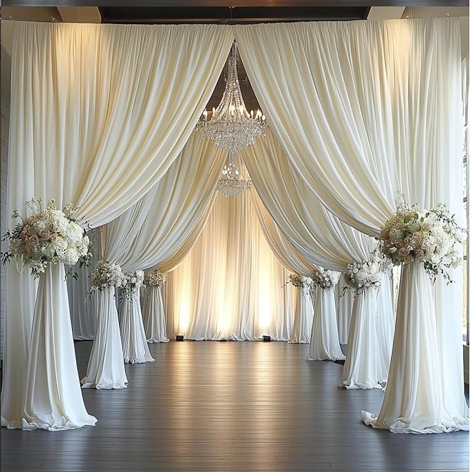 30ftx12ft Ivory Backdrop Curtains for Wedding-Wrinkle Free Backdrops Curtain Drapes Fabric Decorations Photo Back Drop Cloth for Baby Shower Photography Stage Reception 6Panels 12ft(H) x 5ft(W)