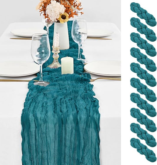 10 Pack Teal Table Runner 10Ft Cheesecloth Table Runner Boho Gauze Cheese Cloth Table Runners Romantic Turquoise Table Runners for Wedding Party Bridal Shower