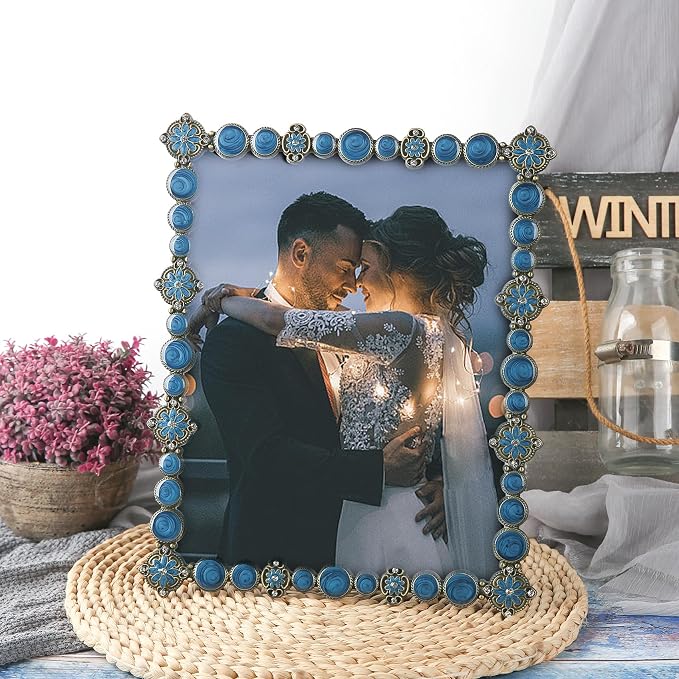 8x10 Vintage Picture Frame Decor Ornate Antique Blue Photo Frames with Glass Front, Art Decor Tabletop Display, Gifts Ideas for Women, Horizontally & Vertically