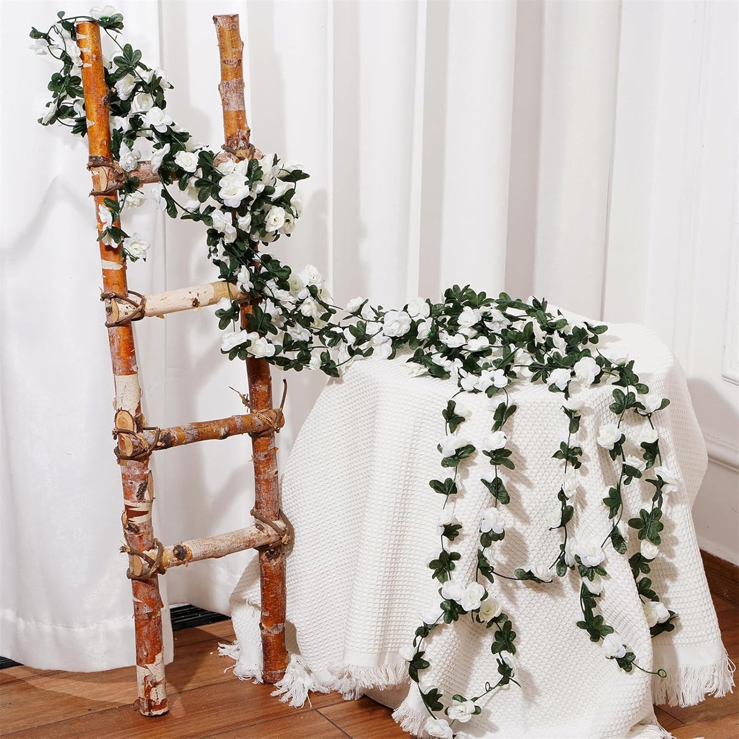 10 Pcs 82FT Flower Garland, Artificial Rose Garland Flowers Plants Fake Flower Hanging Rose Ivy, Birthday Party Valentine's Day Wedding Wall Arch Decor（White）