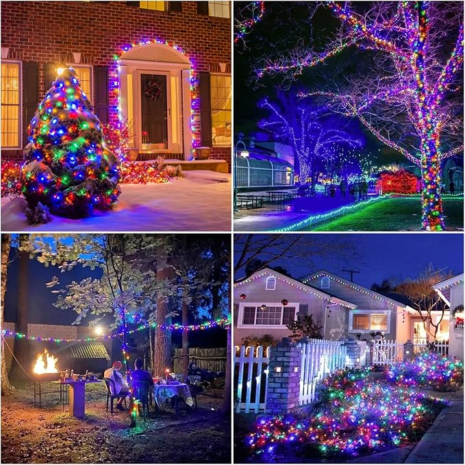 99ft Christmas Decorative Mini Lights, 300 LED Transparent Wire Fairy Starry String Light Plug in, 16Lighting Modes for Indoor Outdoor Xmas Tree Wedding Party Decoration (White and Multicolor)