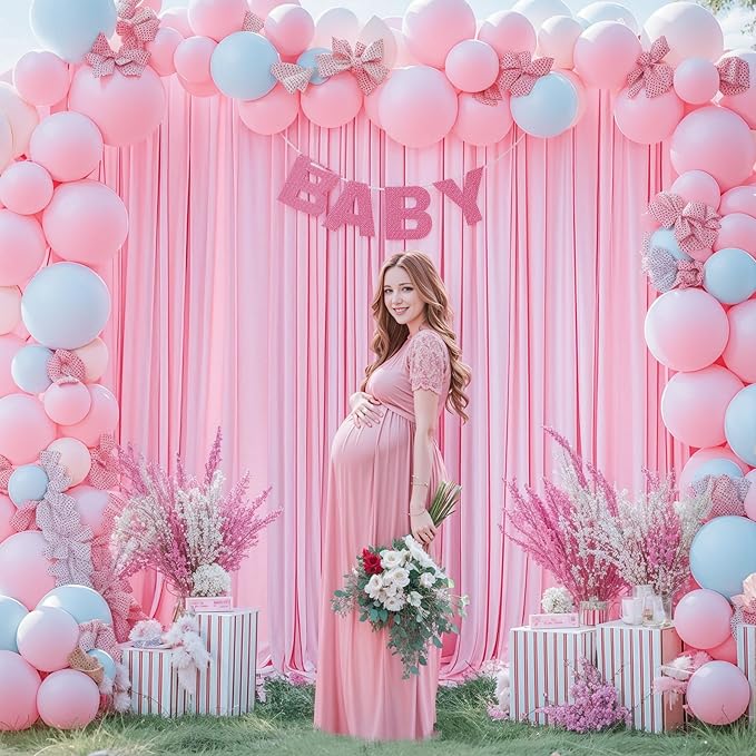 10x10ft Pink Backdrop Curtain for Wedding Parties Wrinkle Free Fabric Light Pink Drapes Backdrop Decoration for Baby Shower Birthday Photography Decoration 2 Panels, 5ft x 10ft