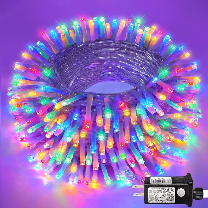 250 LED Christmas Lights Outdoor, 82 FT Christmas String Lights Indoor Waterproof 8 Modes, Clear Wire Plug in Twinkle Fairy Lights for Bedroom Tree Patio Yard Party Holiday Decorations, Multicolor