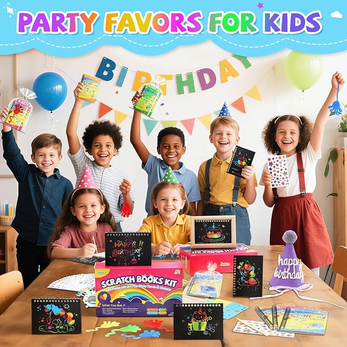 JMMICO 36*3 Packs Scratch Art Notebook+Sticky Hands+Stickers,Easter Party Favors for Kids 4-8-12,Return Gifts for Birthday Party Bulk Toys,Goodie Bags Stuffers, Classroom Prizes Students Gifts