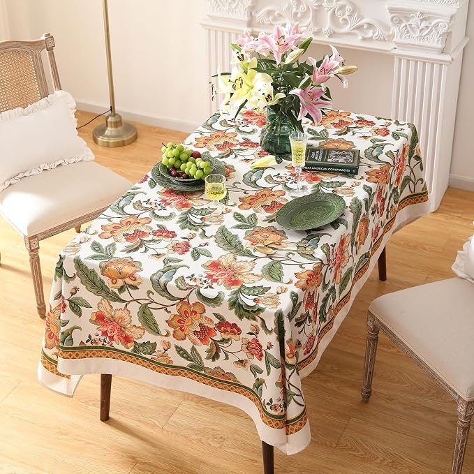 patdrea Vintage French Linen Tablecloth,Rectangular,71"x55"-Santiago A | Elegant Print Table Cloth for Rectangle Table,Colorful Floral Patterned,for Dining Room Tea Party Vender Banquet