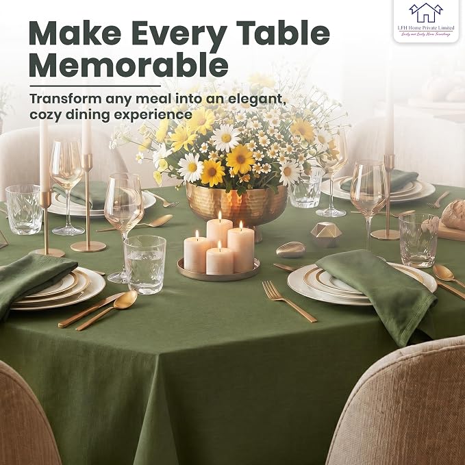 LFH Home Cotton Rich Beautiful Tablecloth for Rectangle Tables, 60 x 120 Inch Table Cloth,Machine Washable Fabric Table Cover for Dining Table,Kitchen,Parties, Holidays & Everyday Use-Military Green