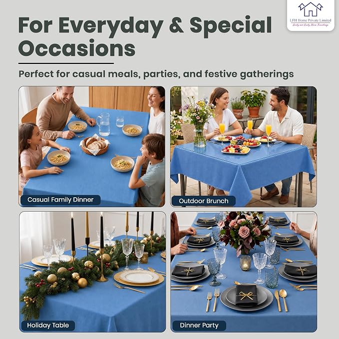 LFH Home Cotton Rich Beautiful Tablecloth for Rectangle Tables, 60 x 72 Inch Table Cloth, Machine Washable Fabric Table Cover for Dining Table, Kitchen, Parties, Holidays & Everyday Use-Sky Blue