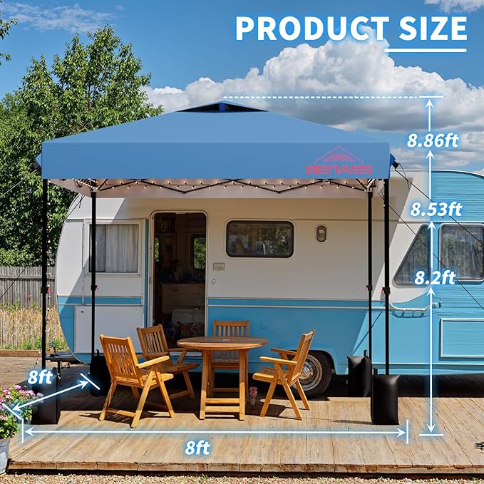 8x8 Pop Up Canopy, Easy Up Canopy Tent, Heavy Duty Tents for Parties, One Person Easy Set Up Event Tent, Light Blue