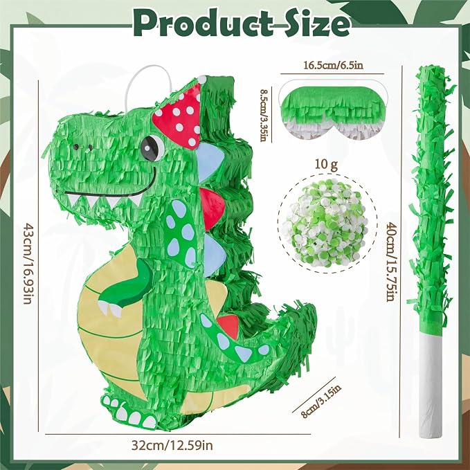 VINTS Dinosaur Pinata,Kids Dino Piñata with Blindfold, Dinosaur Themed Party Decor,Perfect for School Parties, Birthday Parties (16.93 × 12.6× 3.15in)