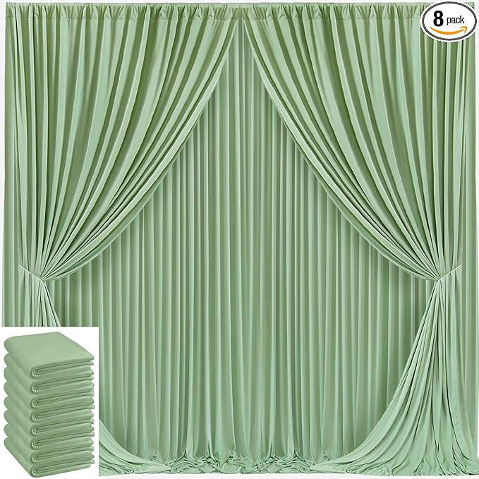 40x10ft Sage Green Backdrop Curtain for Wedding Parties Wrinkle Free Fabric Sage Green Drapes Backdrop Decoration for Baby Shower Birthday Photography Decoration 8 Panels, 5ft x 10ft