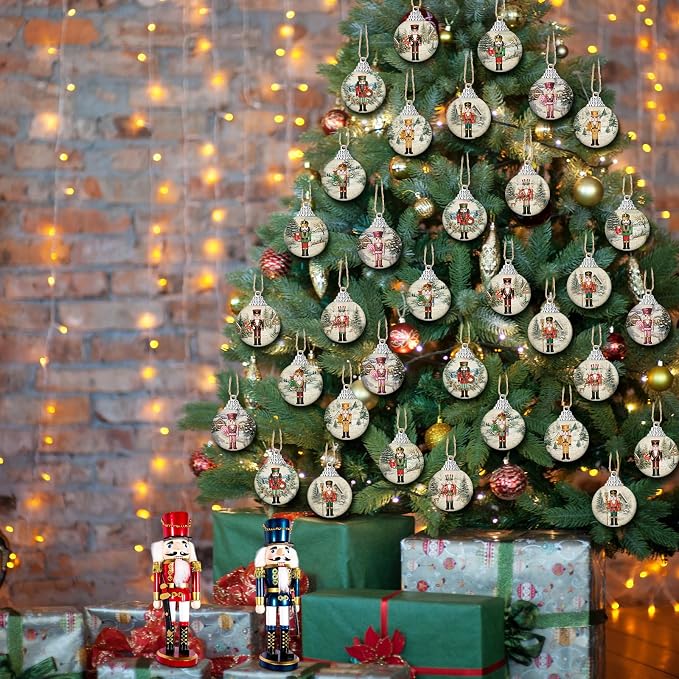 Outus 16 Pcs Christmas Tree Ball Ornaments Vintage Nutcracker Christmas Decorations for Tree Colorful Xmas Decorative Hanging Ornaments for Farmhouse Home Fireplace Decoration Holiday Party Favors