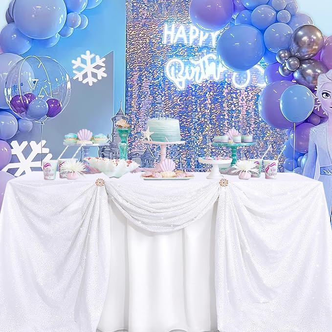 B-COOL White Sequin Tablecloth Small Decorative Table Cloths Christmas White Sparkly Tabletop Fabric Linen for Valentine's Day Wedding Party Banquet 50x50inch