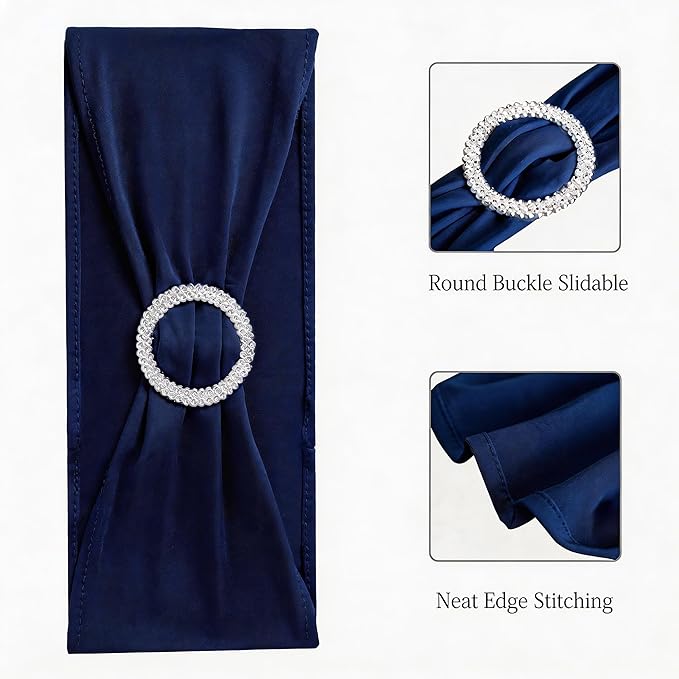 Wedding Navy Blue Chair Sashes 100 Pack Spandex Chair Bands with Buckles Dark Blue Chairs Bows for Party Birthday Bridal Shower Engagement Anniversary Outdoor Event Decorations