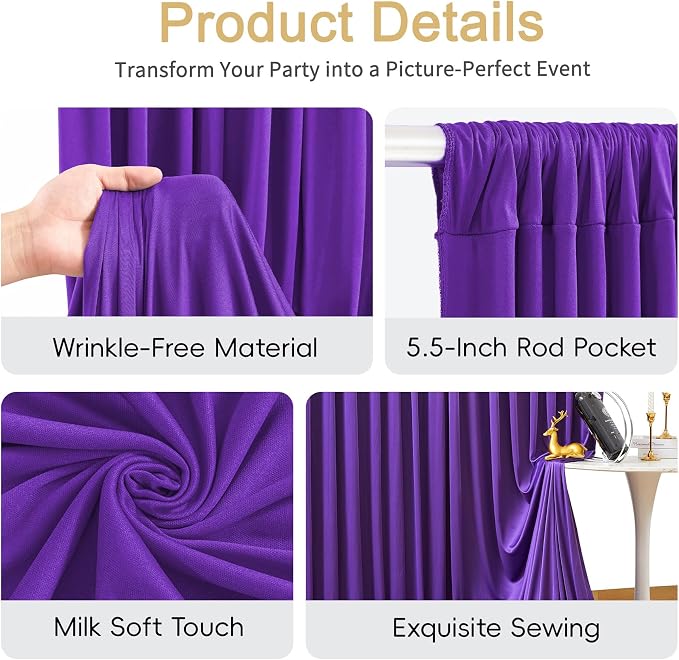 20x15ft Purple Backdrop Curtains for Baby Shower Parties Wrinkle Free Fabric Backdrop Curtain Wedding Photo Drapes Backdrop for Girls Birthday Party Bridal Shower Photography Back Drop 4 Panels 5x15FT