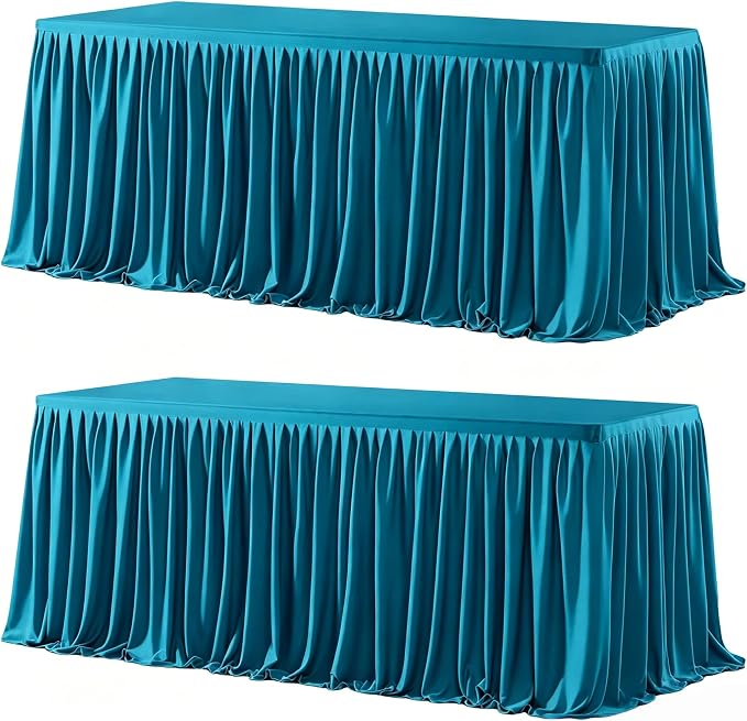 Wish Care 2 Pack Teal Rectangle Table Clothes for 4 Foot Tables, Polyester Fitted Tablecloths 4ft Stretch Table Cover for Wedding, Birthday, Parties, Trade Show, Craft Show