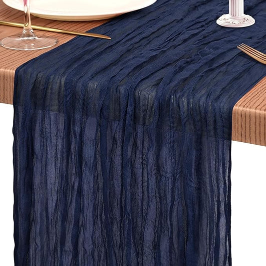 1 Pack Cheesecloth Table Runner 10FT Navy Blue Table Runner Boho Gauze Cheese Cloth Table Runners Long Rustic Sheer Table Decorations for Wedding Party Baby Bridal Shower Birthday Holiday Home
