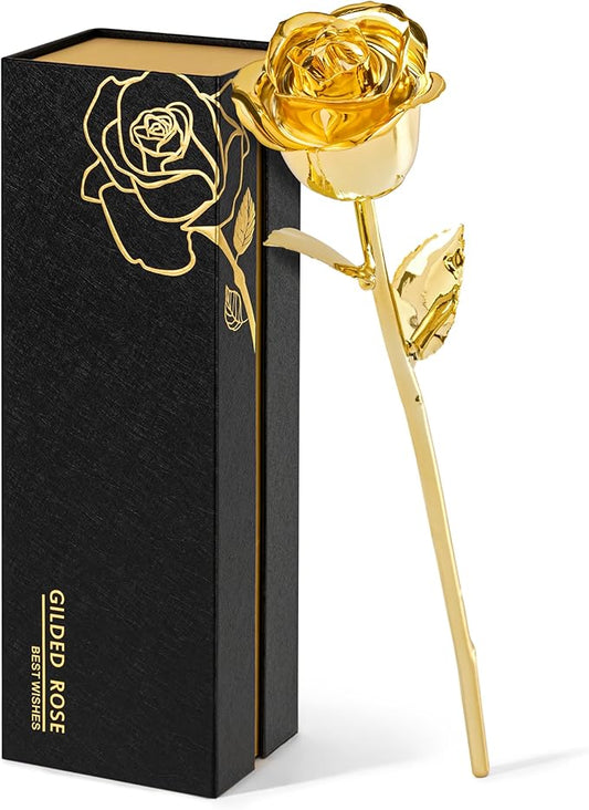 Mikasol Real 24K Gold Dipped Realistic Rose – Timeless Lifelike Bloom with Heart Puzzle Base – Romantic Gold Flower Gift for Her, Wife, Girlfriend, Mom – Birthday, Anniversary, Mother’s Day