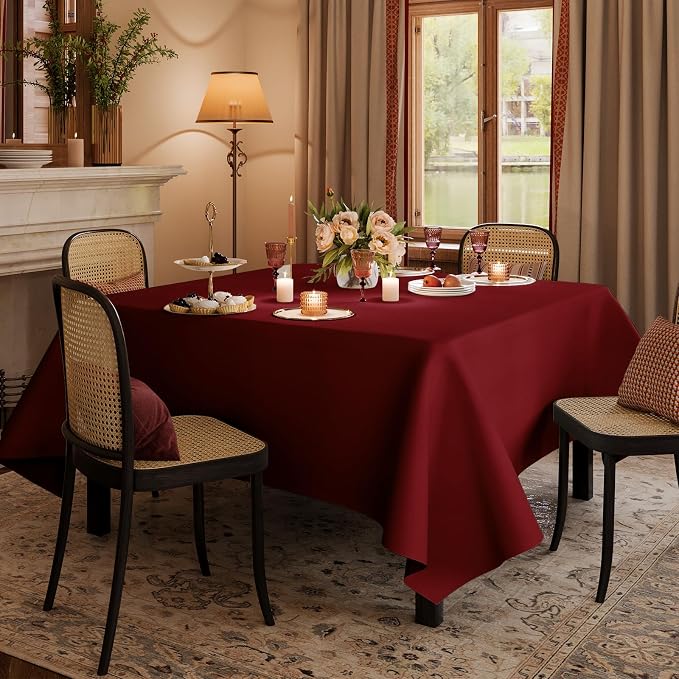 70x120 Table Cloth - 6 Pack Rectangular Black Washable Stain and Wrinkle Resistant Polyester Table Cover for Dining Tables, Various Parties and Camping (Red)