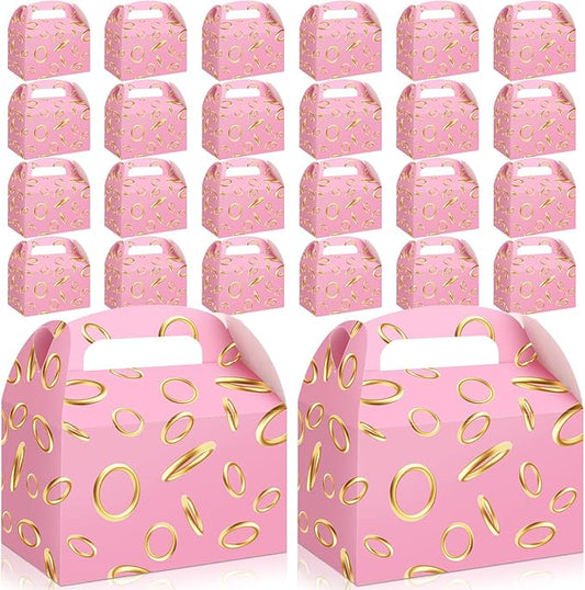 Marspark 24 Pack Pink with Gold Ring Party Favor Treat Boxes with Handles Themed Goodie Candy Gift Boxes for Birthday Party Decoration Video Game Supplies