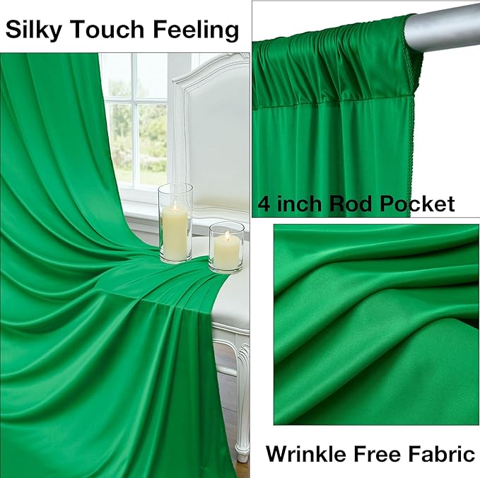 20ftx10ft Wrinkle Free Green Backdrop Curtains for Parties, Silky Polyester Photo Backdrop Drapes 4 Panels 5x10ft Back Drop Cloth for Wedding Birthday Baby Shower Photography Background