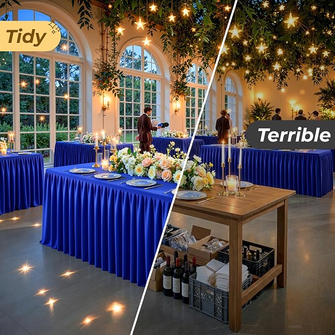 Royal Blue Polyester Table Cloths for Rectangle 6 Foot Tables, 2 Pack Wrinkle Free Tablecloths Stretchy Banquet Ruffle Fitted Table Cover Desk Skirt for Parties Wedding Birthday Baby Shower