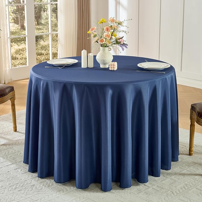 Round Tablecloth 120 Inch Tablecloth 6 Pack Navy Blue Table Cloths Washable Decorative Linen Polyester TableClothes Cover for Dining Table Banquets Buffet Parties and Wedding