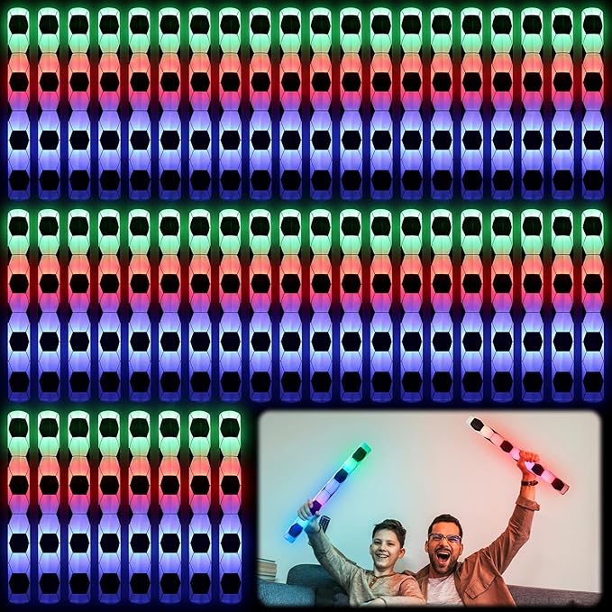 JellyArch 48 Pcs Sports Party LED Foam Sticks Football Foam Light up Cheer Sticks Batons with 3 Flashing Modes for Sports Events Birthday Parties Football Match Celebrations
