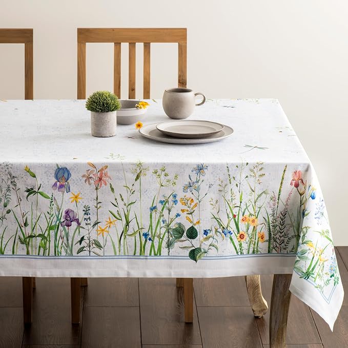 Maison d' Hermine Table Cloth Rectangle Table 100% Cotton 70 x 120 Inches Tablecloth Reusable Decorative for Dining Kitchen Room Farmhouse Party Home Hotel Restaurant Spring Summer - Fleurs De Mai