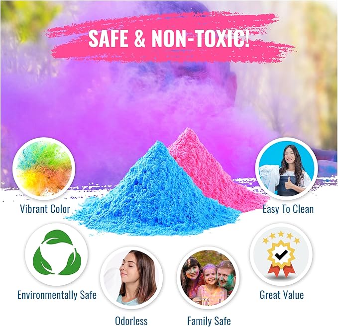Color Blaze Baby Gender Reveal Powder - 1lb Blue & 1lb Pink Colored Power for Boy or Girl - For Car & Motorcycle Burnout, Color Toss, Photoshoot, and Festival - Pack of 2 Bags with 1 pound - Blue/Pink