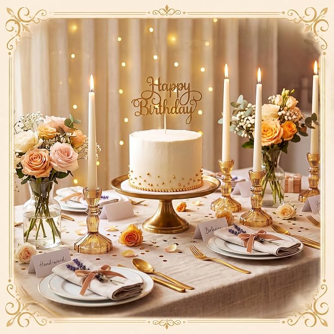 Sieral 24 Pcs Amber Taper Candle Holders 4'' Tall Candlestick Glass Holders Bulk Stripe Decorative Stand Wedding Stick Holder for Anniversary Party Dining Table Festival Decor