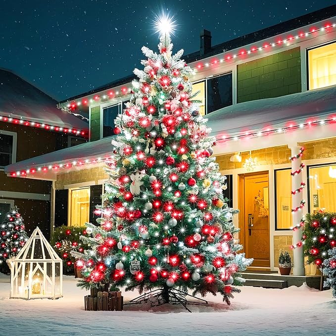 KNONEW 197FT 500 LED Christmas Lights Outdoor String Lights 8 Modes & Memory Fairy Light Plug in Waterproof LED String Lights for Xmas Yard Tree Wedding Party Holiday Decorations (Red and White)
